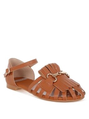 Rag & Co Ramita Horsebit Fringe Flat Sandals